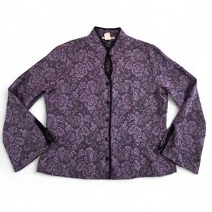 Y2K Purple Floral Jacquard Romantic Whimsigoth Jacket Mandarin Collar Medium